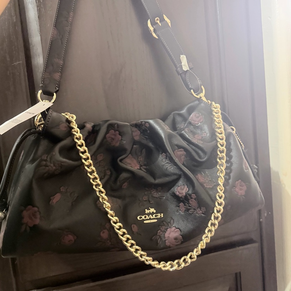 Coach Brown and Pink Floral Shoulder Bag